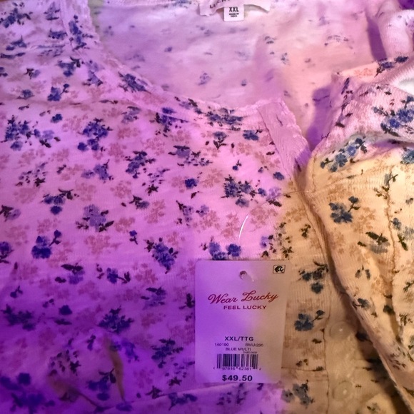 NWT - Lucky Brand Women's Light Blue Crochet Short Sleeve Babydoll tee - Picture 9 of 11